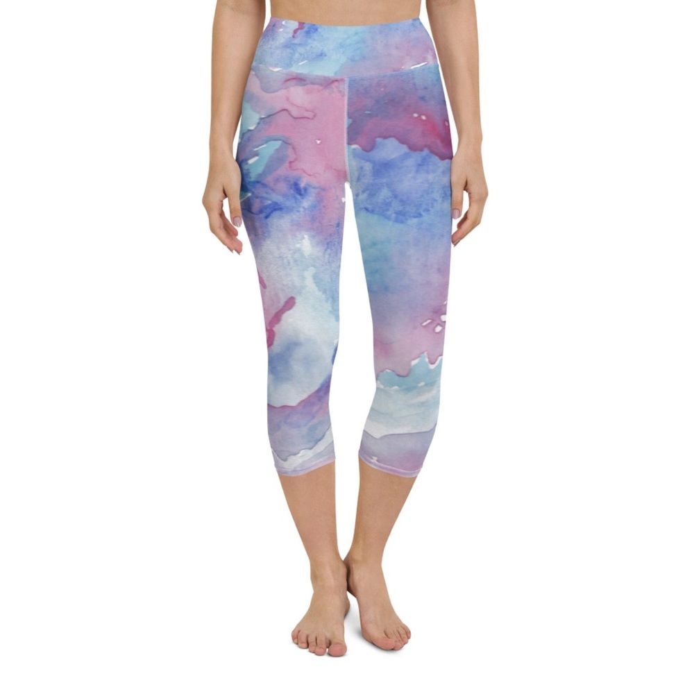 NWT Nude Tech‎ Pink Purple Watercolor Workout Leggings Capris Large